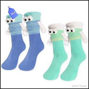 Magnetic Couple Socks Funny 3D Eyes Hand Holding Novelty Gift Set